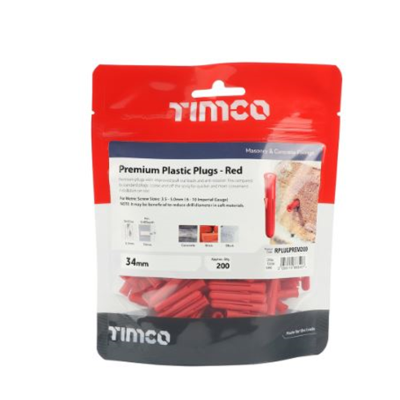 Timco Premium Wall Plug Red (200 Pack) 5.5MM X 34MM